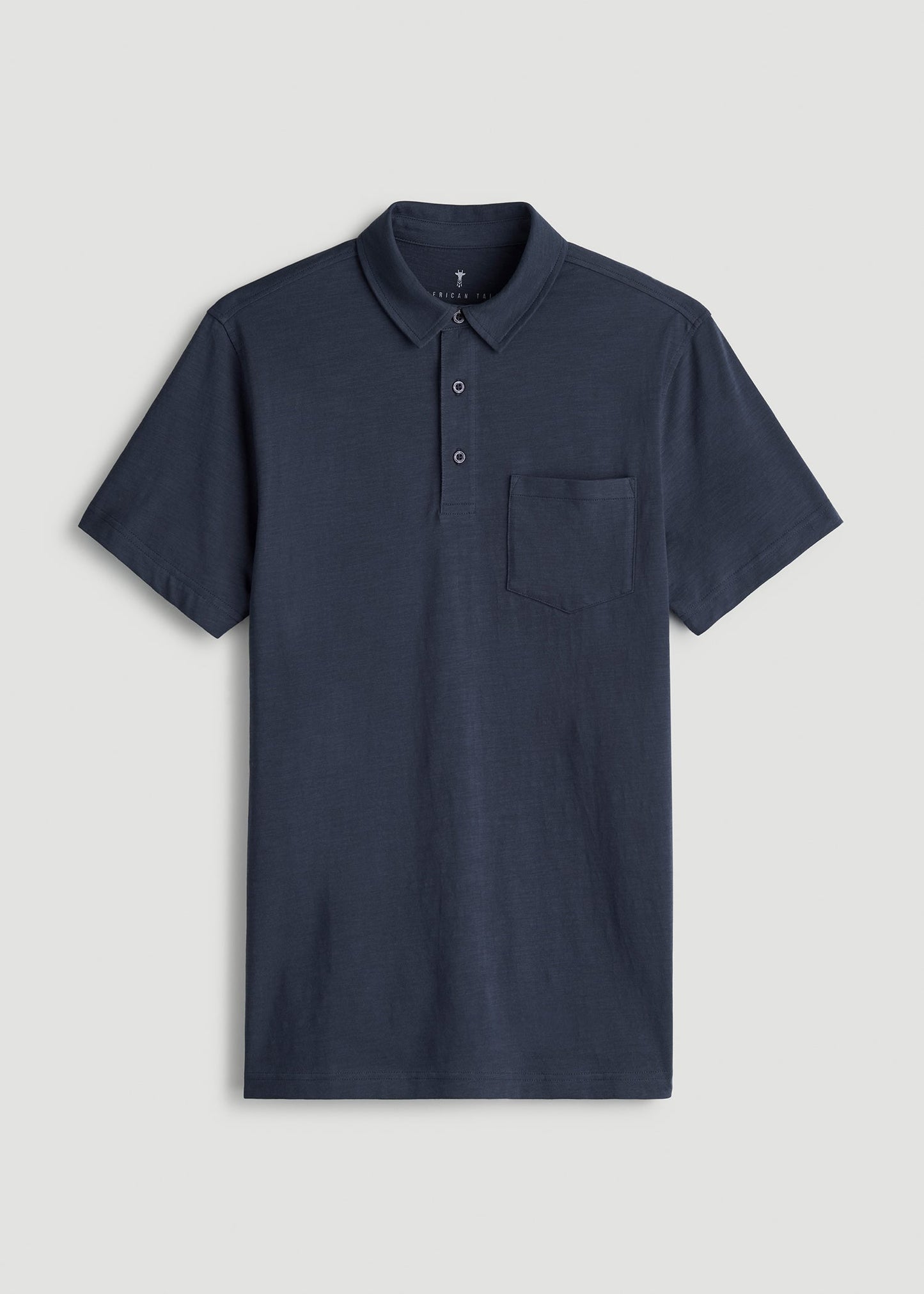 American Tall Men Slub Knit Polo with Pocket for Tall Men in Navy