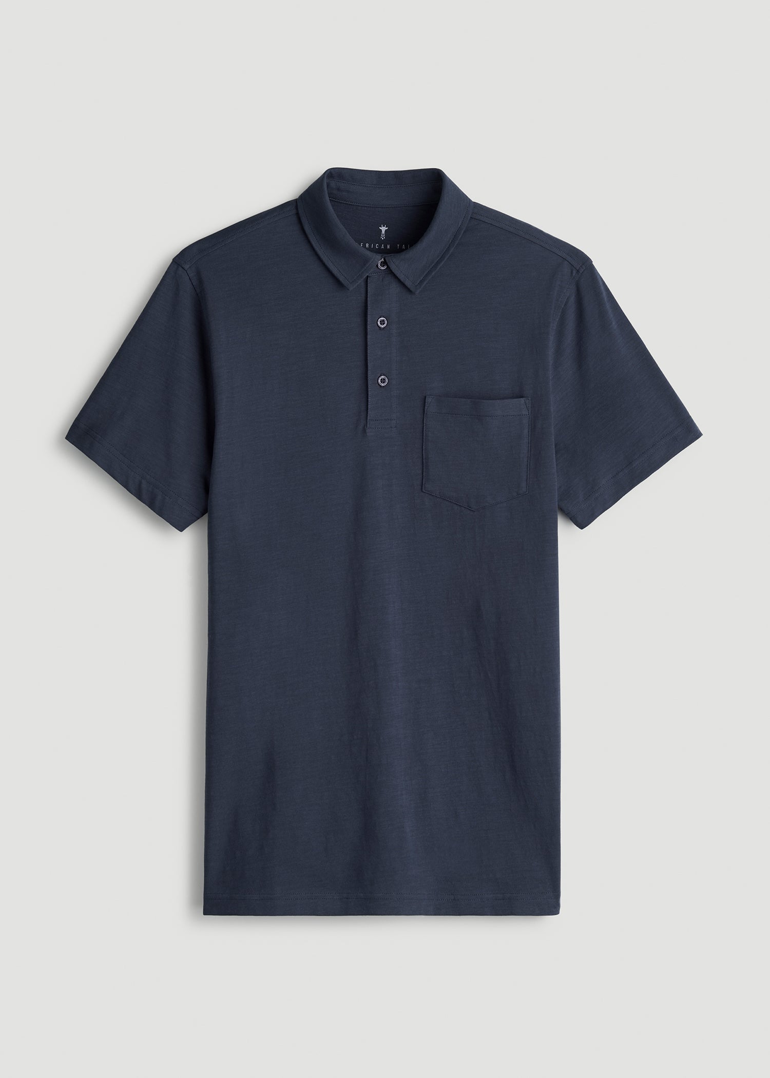 American Tall Men Slub Knit Polo with Pocket for Tall Men in Navy