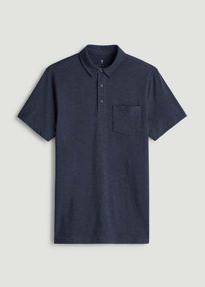 American Tall Men Slub Knit Polo with Pocket for Tall Men in Navy