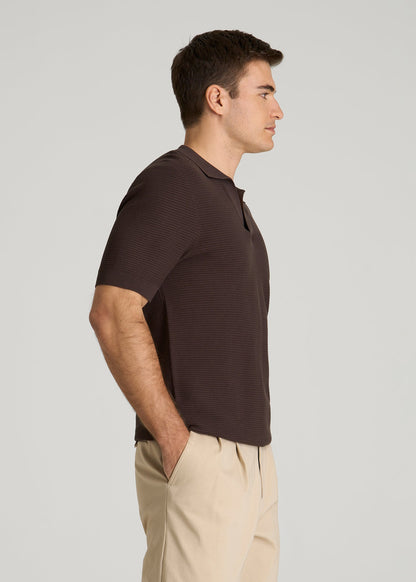 American Tall Men Braided Knit Sweater Polo for Tall Men in Espresso