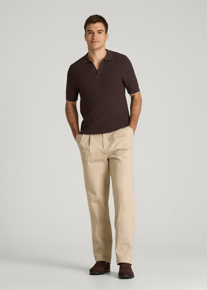 American Tall Men Braided Knit Sweater Polo for Tall Men in Espresso