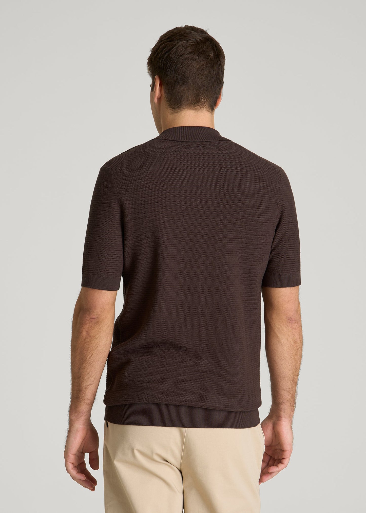 American Tall Men Braided Knit Sweater Polo for Tall Men in Espresso