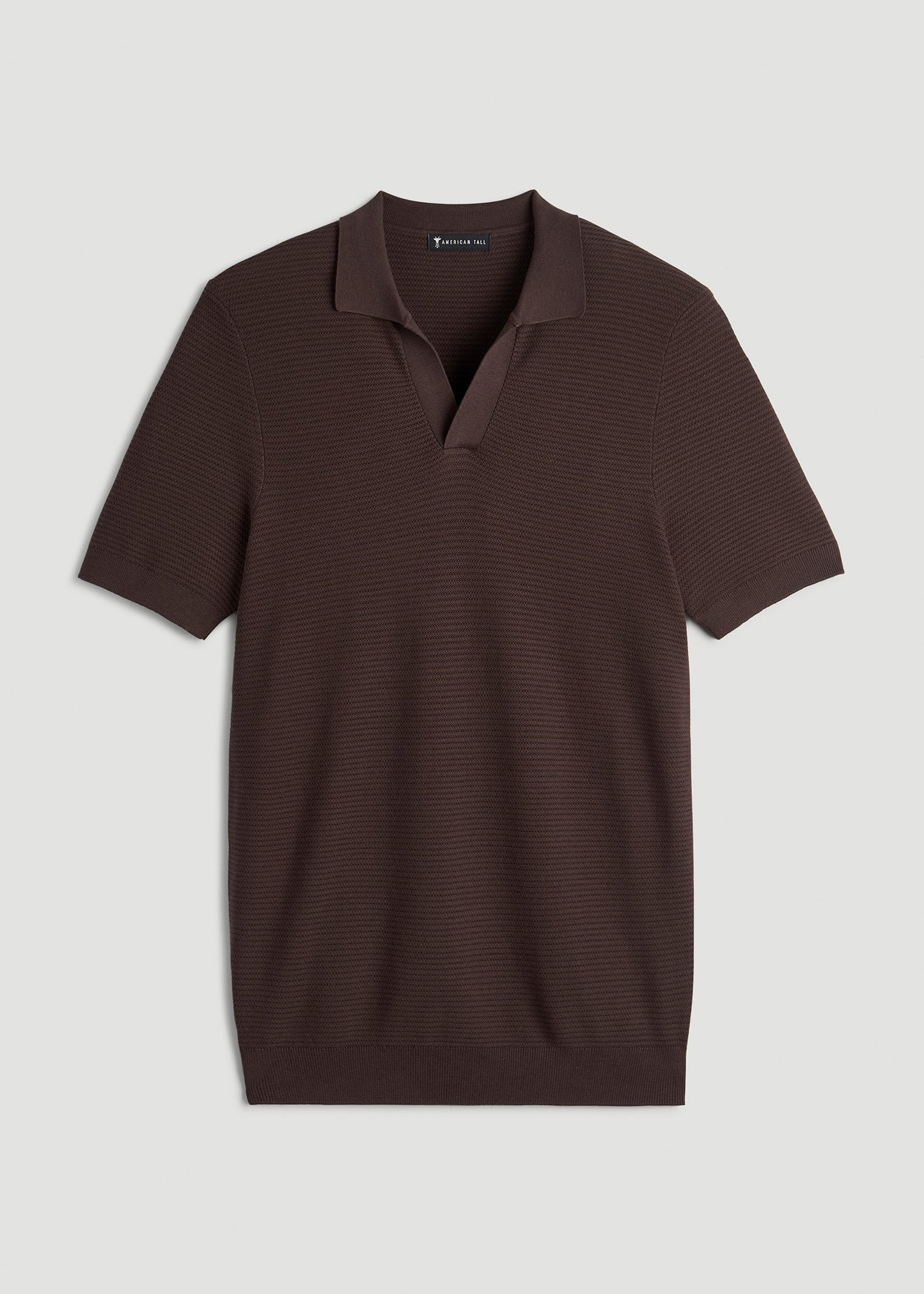 American Tall Men Braided Knit Sweater Polo for Tall Men in Espresso