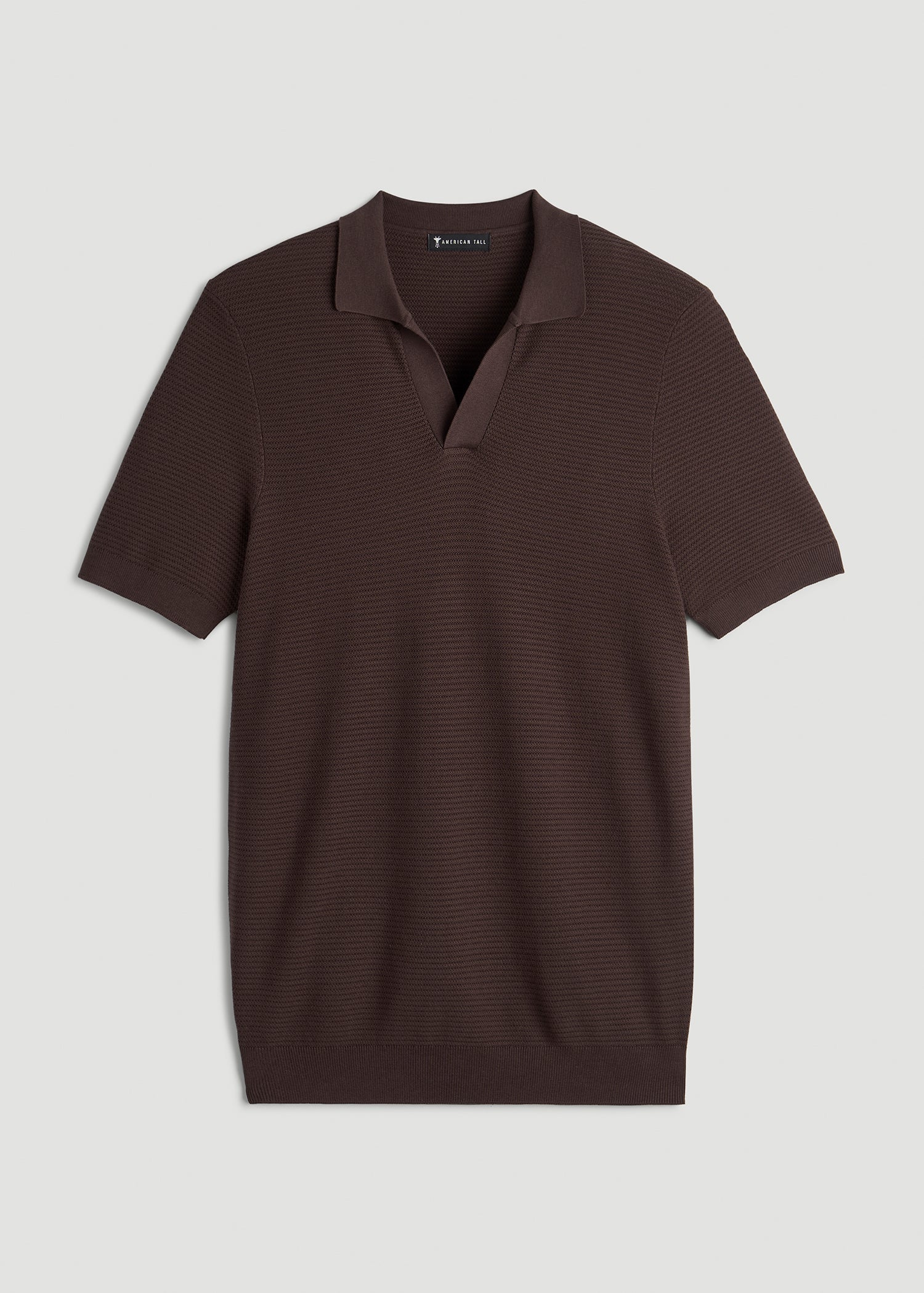 American Tall Men Braided Knit Sweater Polo for Tall Men in Espresso