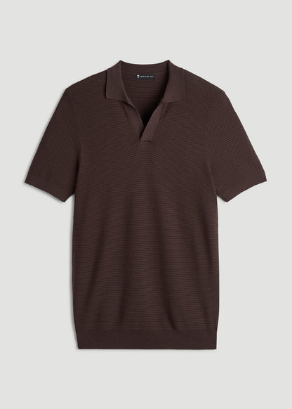 American Tall Men Braided Knit Sweater Polo for Tall Men in Espresso