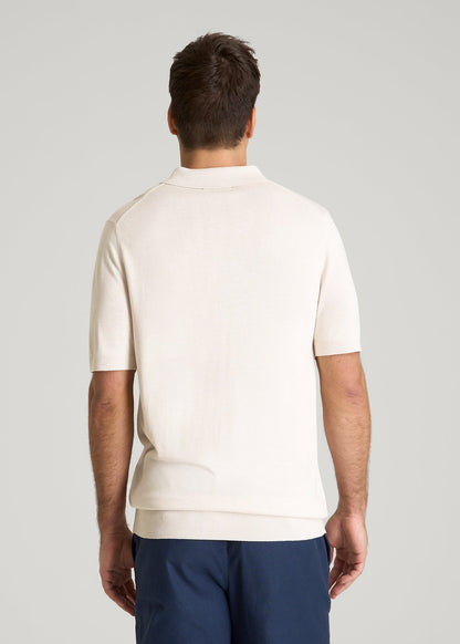 American Tall Men Linen Blend Knit Polo for Tall Men in White Sand