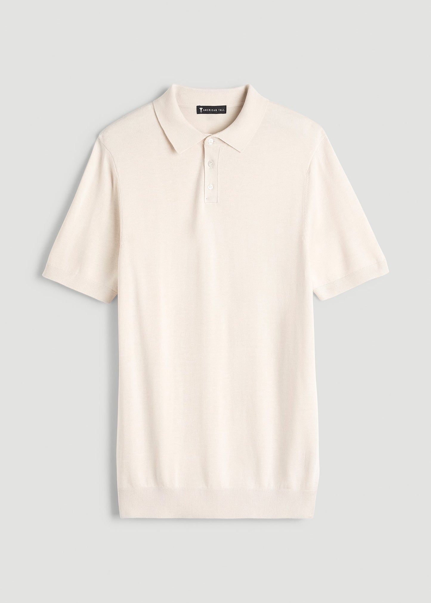 American Tall Men Linen Blend Knit Polo for Tall Men in White Sand