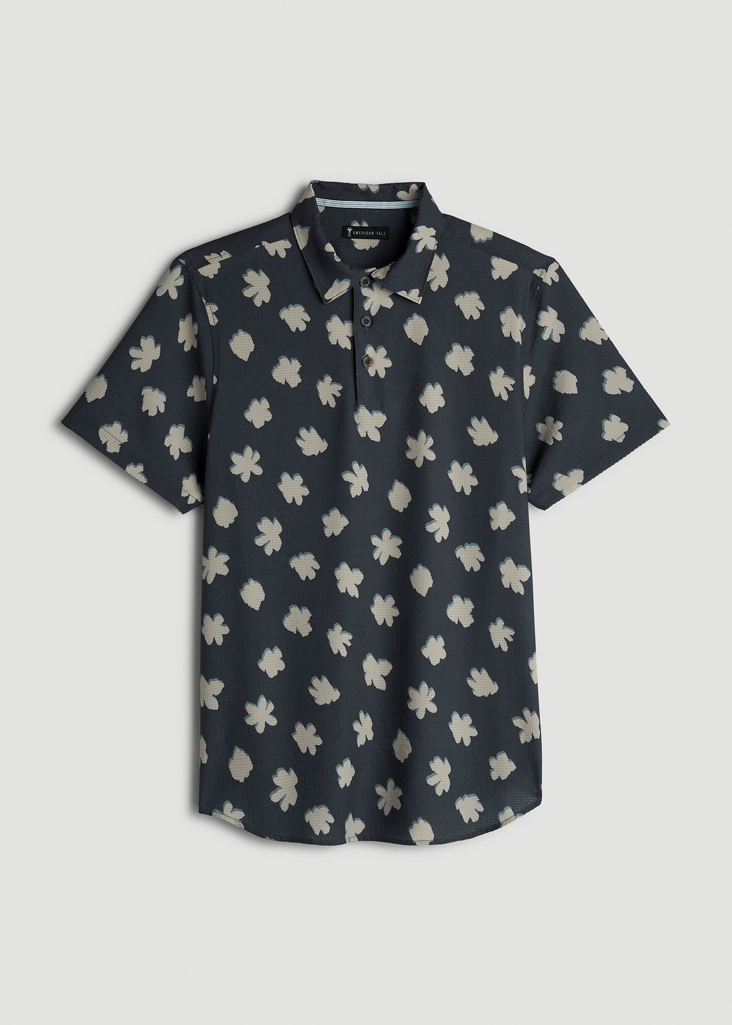 American Tall Men Coastal Perforated Polo Shirt for Tall Men in Navy and Bone Floral