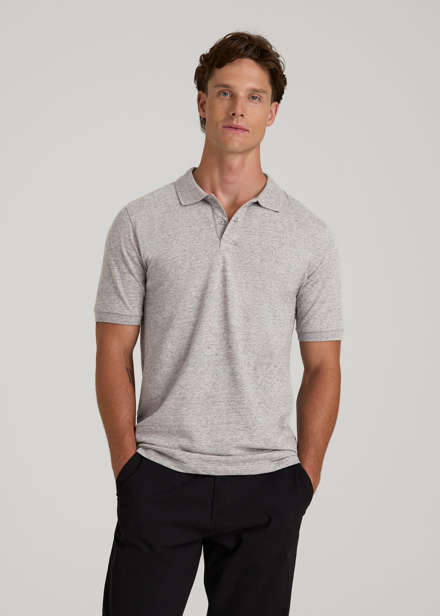 American Tall Men Classic Polo with Embroidered Logo for Tall Men in Heathered Grey