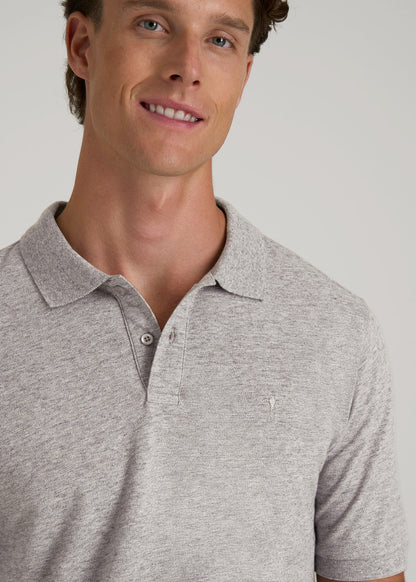 American Tall Men Classic Polo with Embroidered Logo for Tall Men in Heathered Grey
