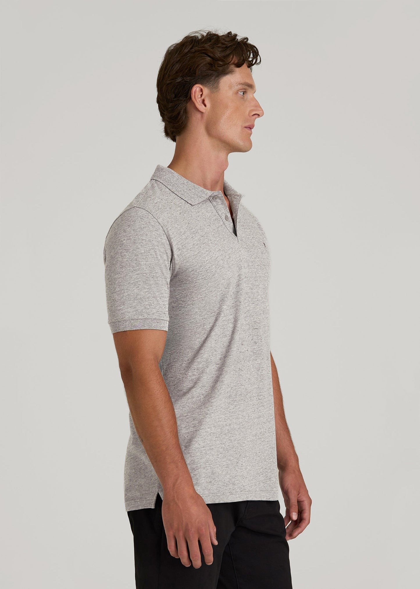 American Tall Men Classic Polo with Embroidered Logo for Tall Men in Heathered Grey