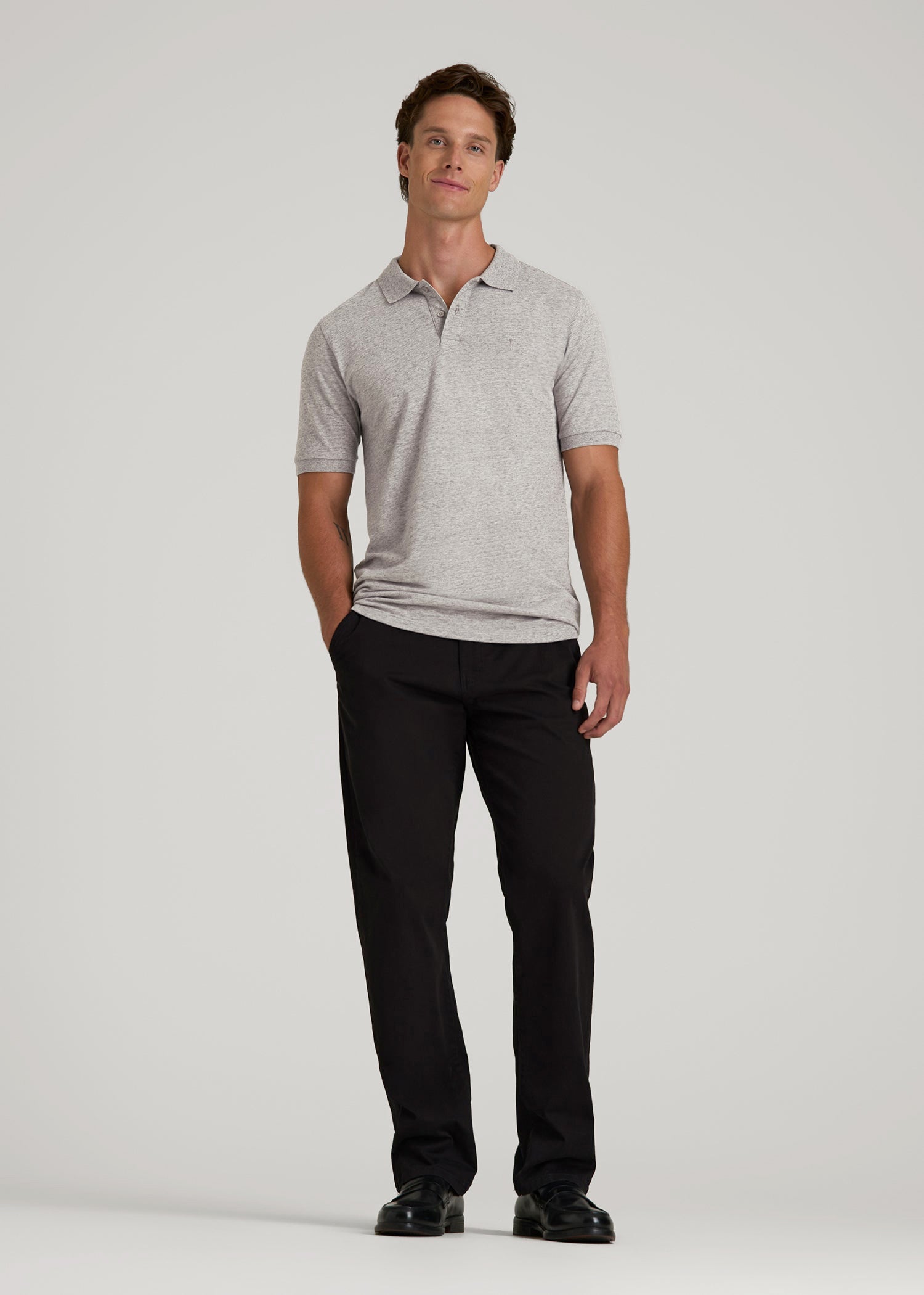 American Tall Men Classic Polo with Embroidered Logo for Tall Men in Heathered Grey