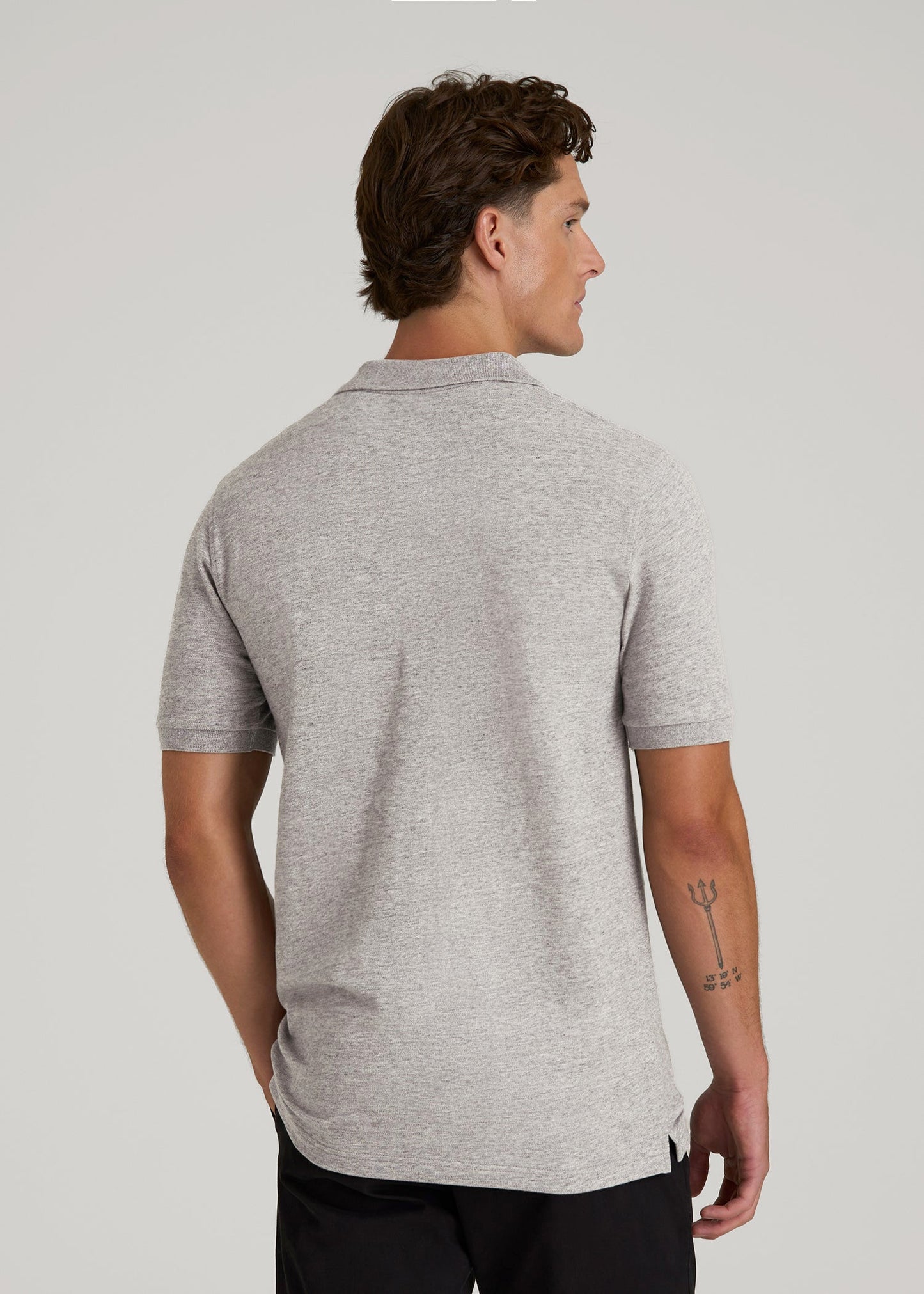 American Tall Men Classic Polo with Embroidered Logo for Tall Men in Heathered Grey