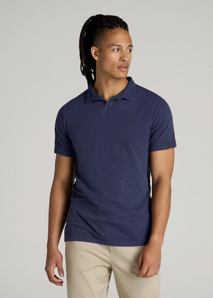 American Tall Men Slub Polo Shirt for Tall Men in Navy