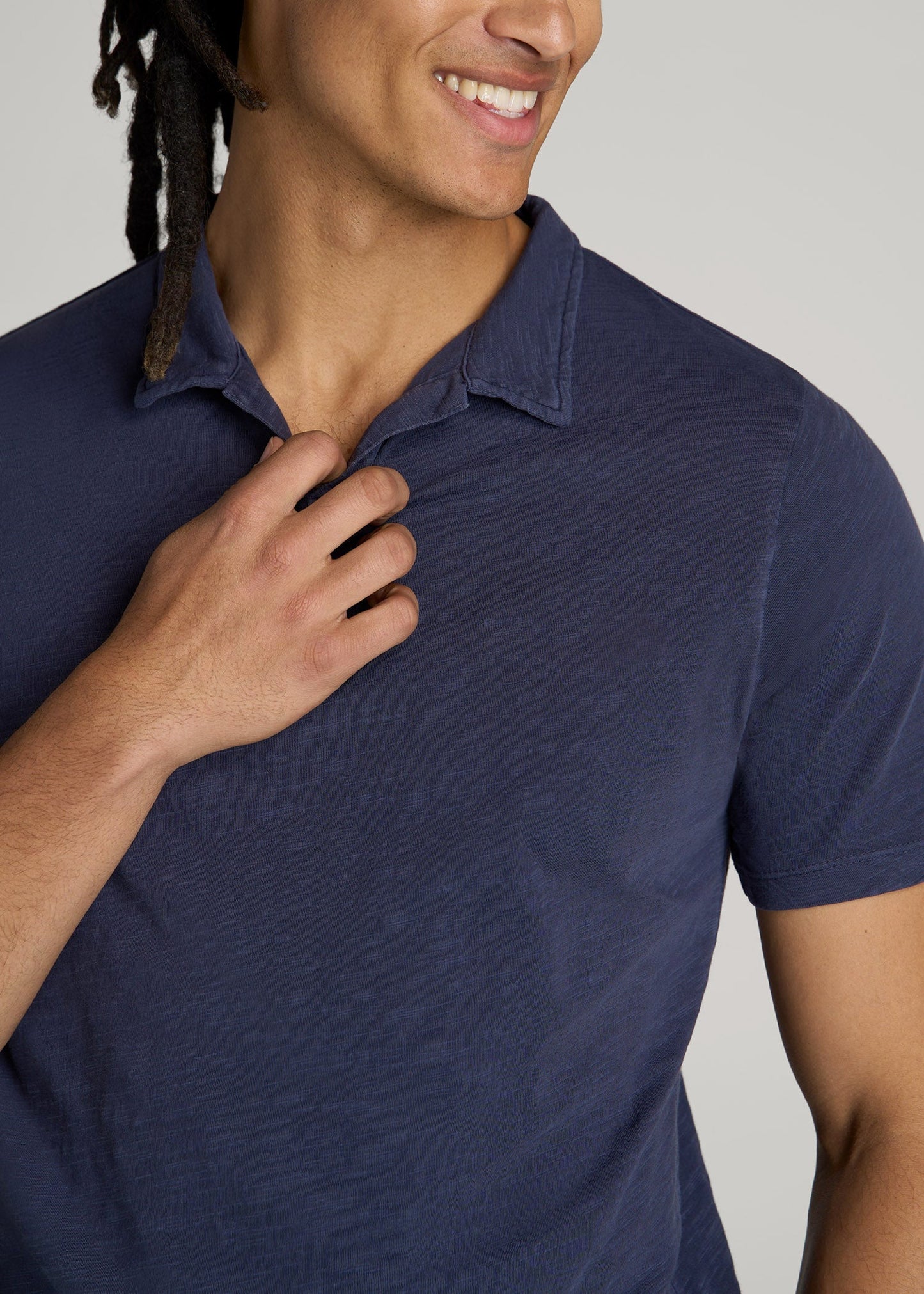 American Tall Men Slub Polo Shirt for Tall Men in Navy