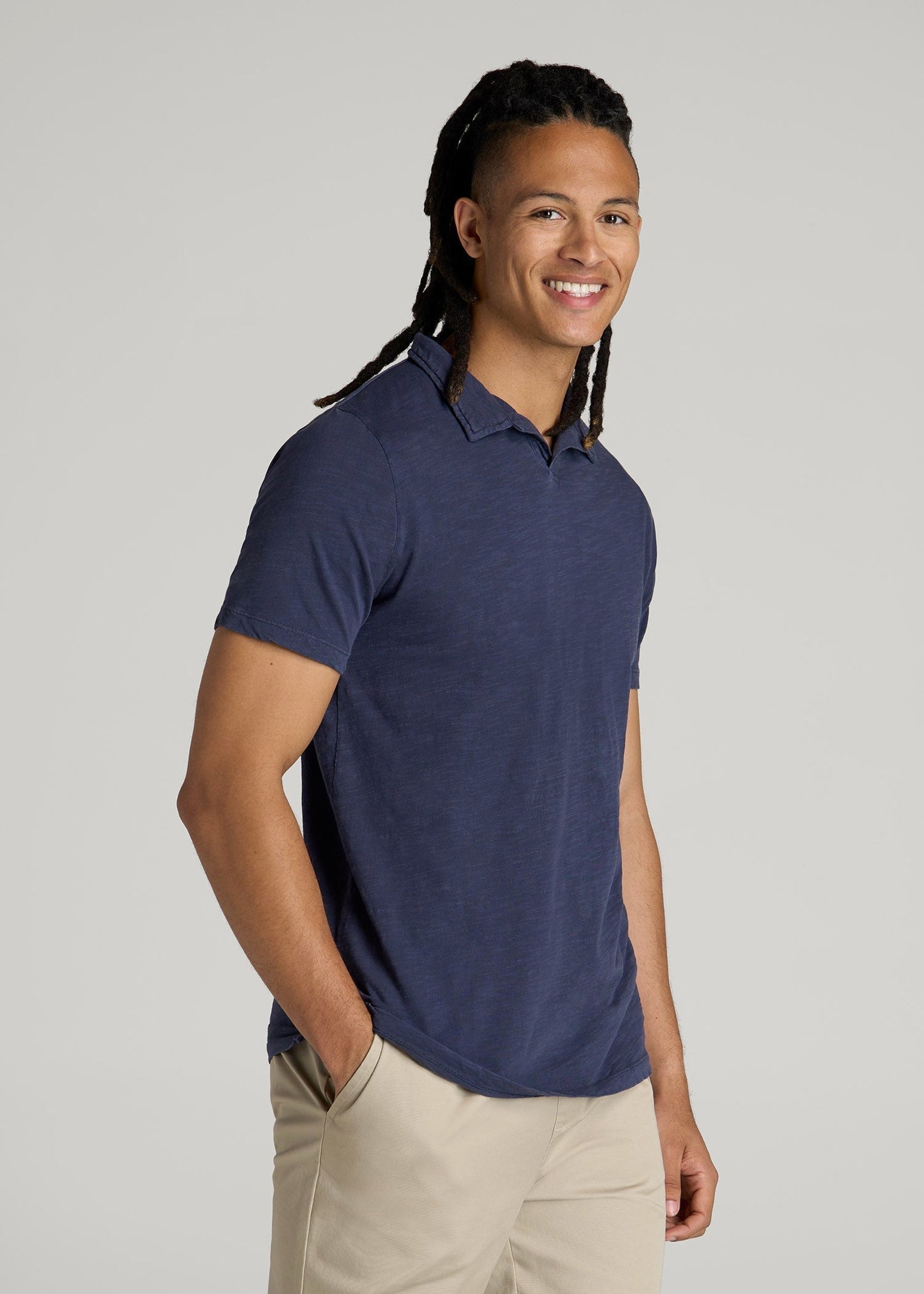 American Tall Men Slub Polo Shirt for Tall Men in Navy
