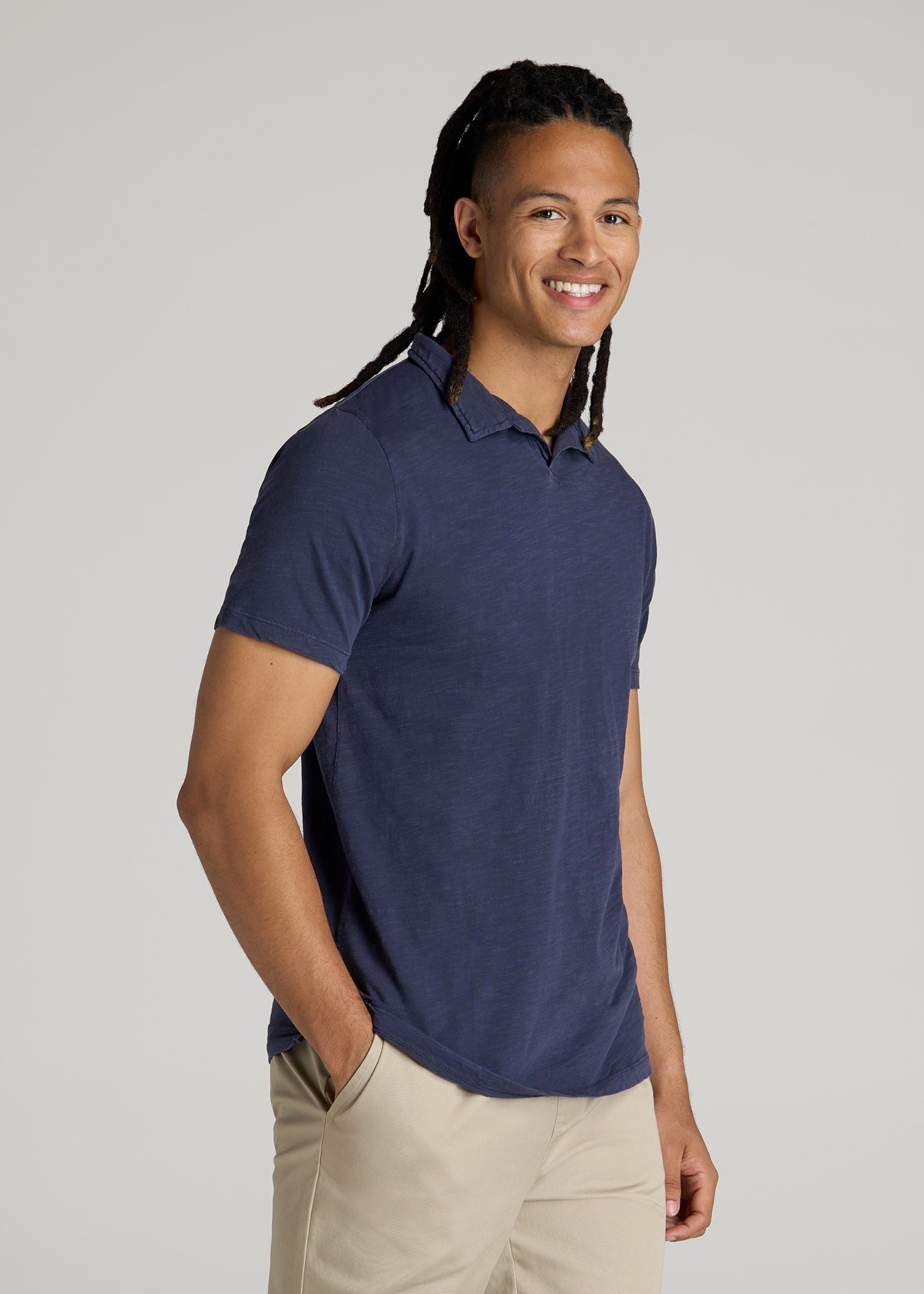 American Tall Men Slub Polo Shirt for Tall Men in Navy