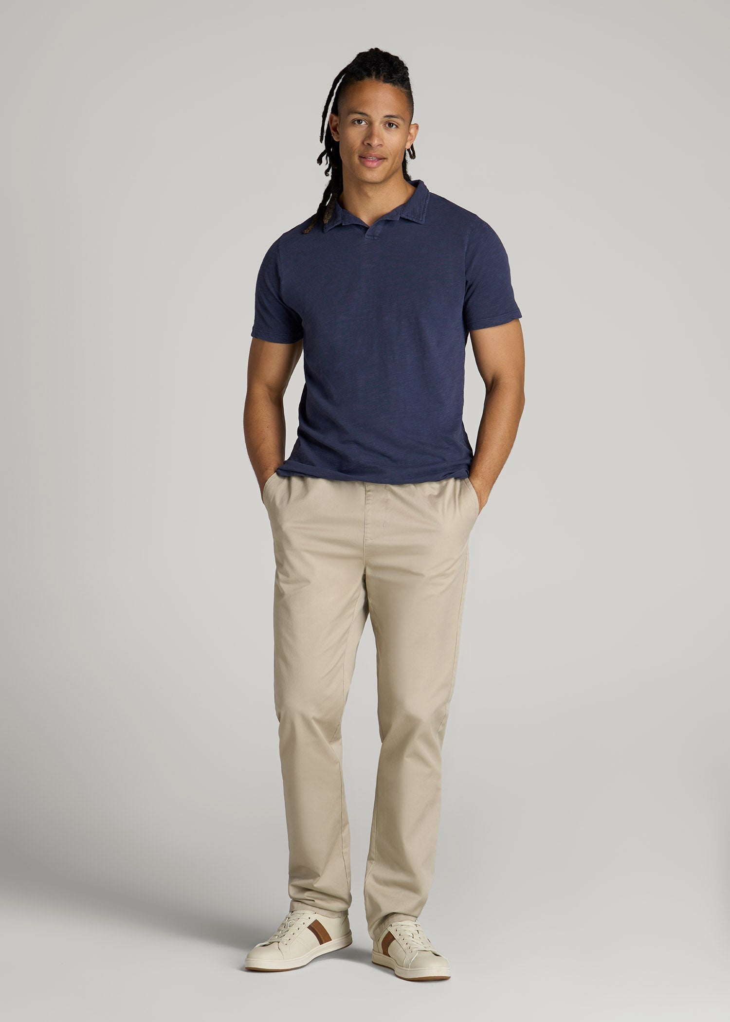 American Tall Men Slub Polo Shirt for Tall Men in Navy