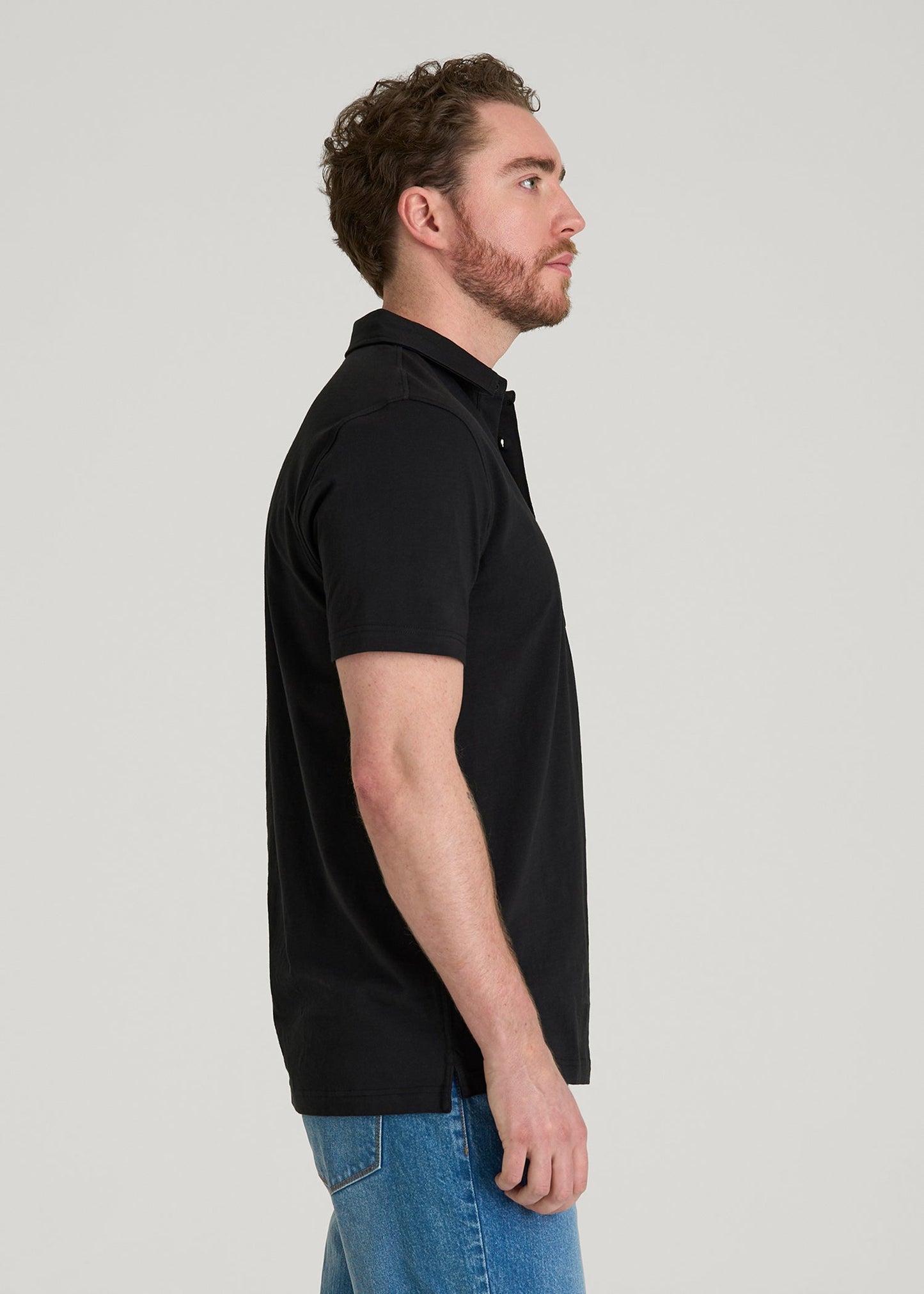 American Tall Men Slub Knit Polo with Pocket for Tall Men in Black