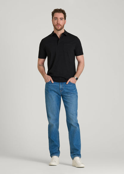 American Tall Men Slub Knit Polo with Pocket for Tall Men in Black