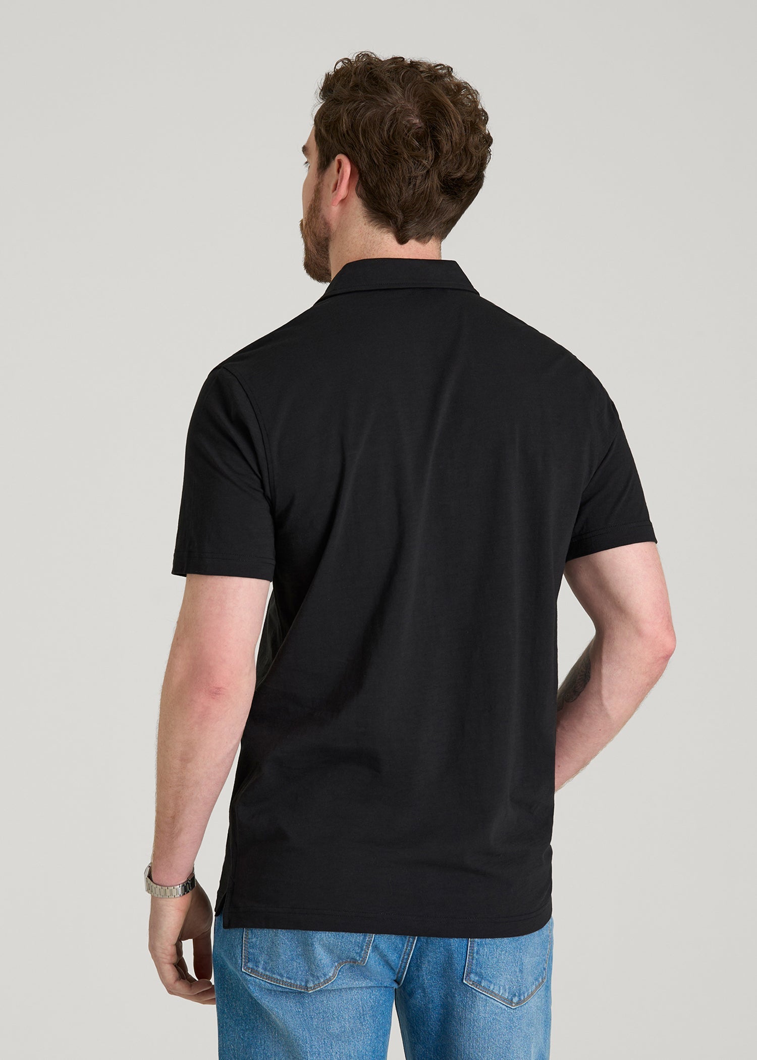 American Tall Men Slub Knit Polo with Pocket for Tall Men in Black