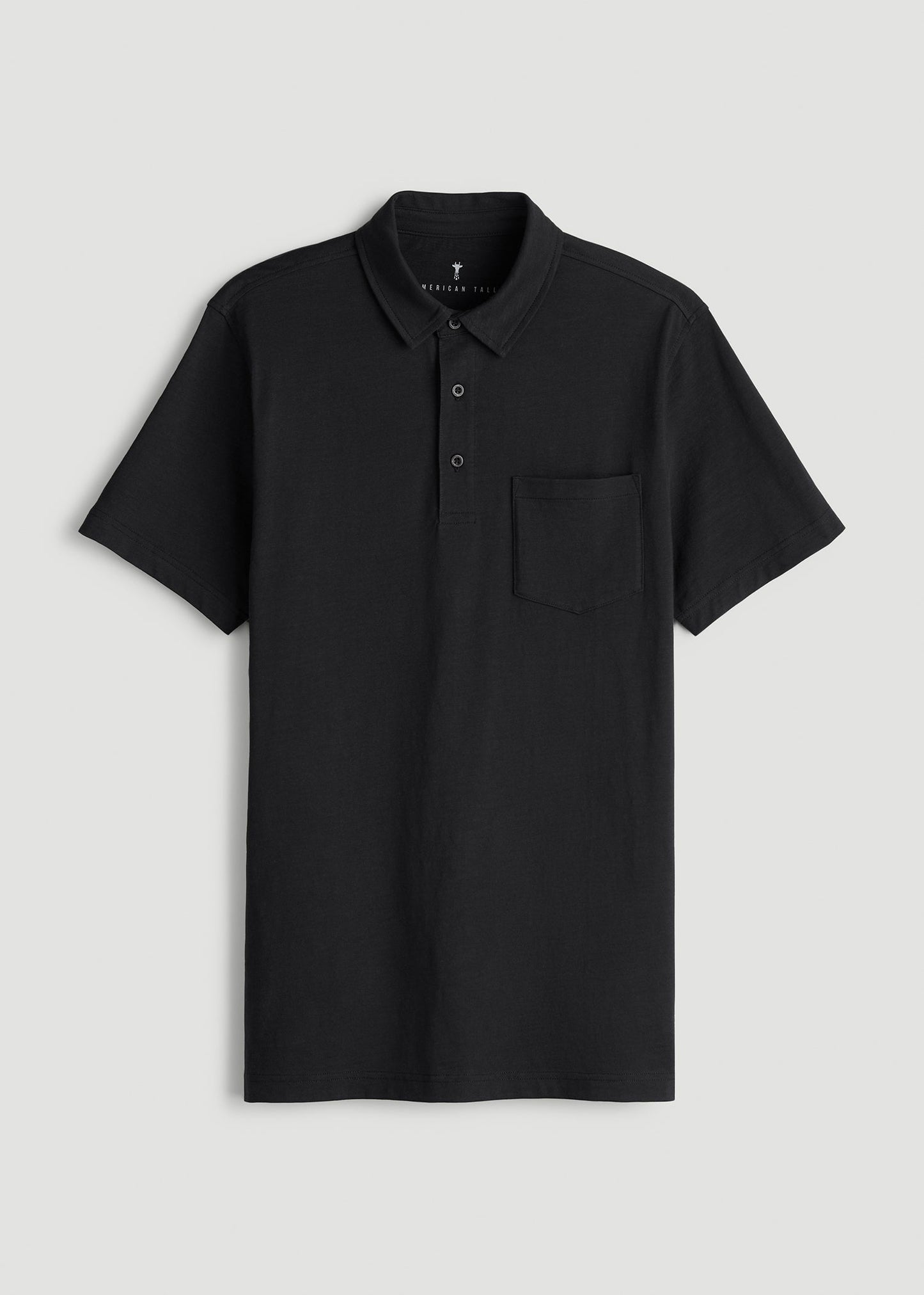 American Tall Men Slub Knit Polo with Pocket for Tall Men in Black