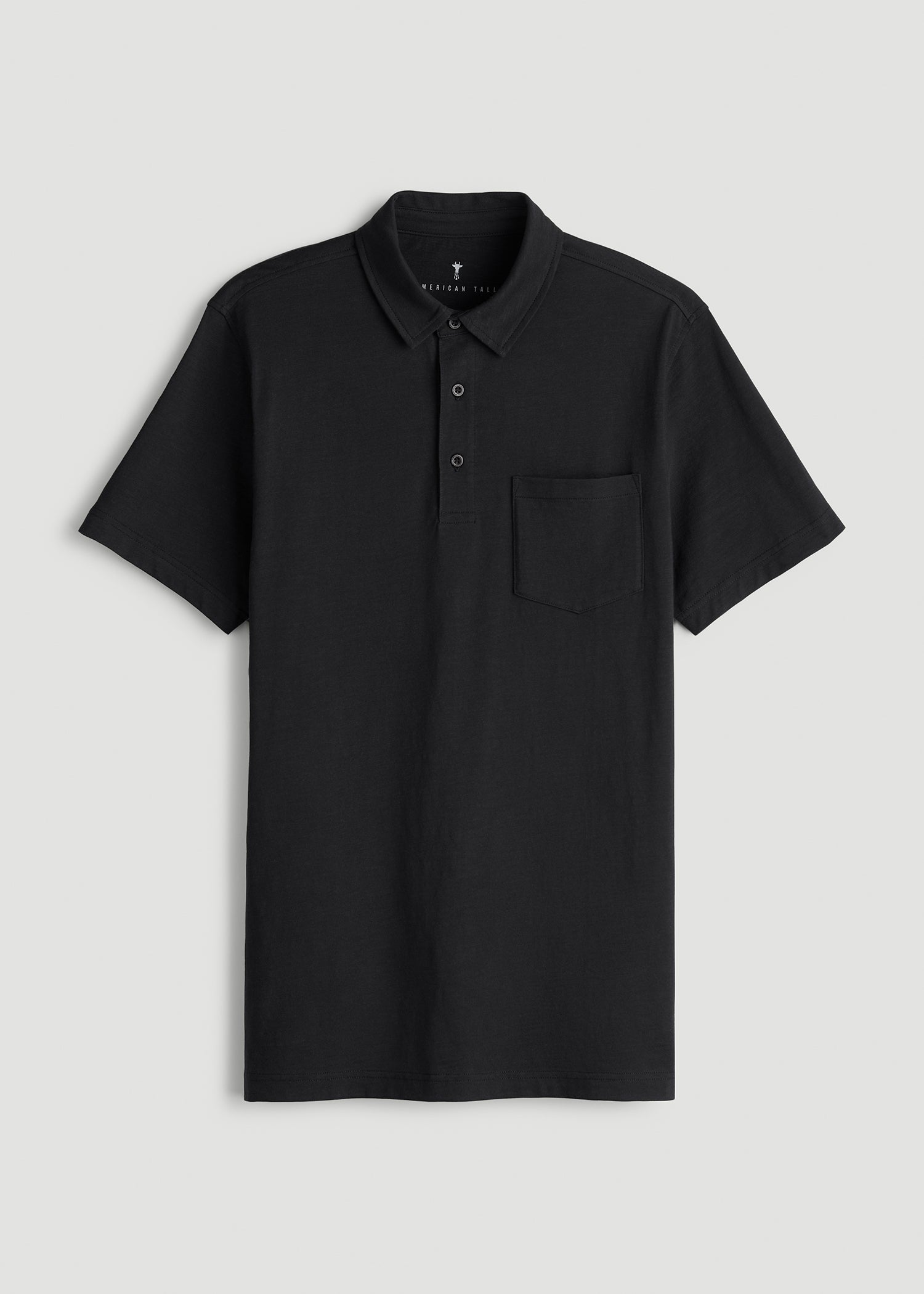 American Tall Men Slub Knit Polo with Pocket for Tall Men in Black