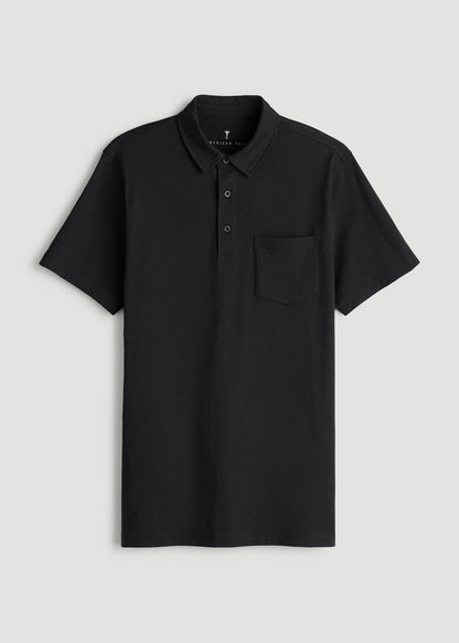 American Tall Men Slub Knit Polo with Pocket for Tall Men in Black