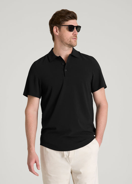 American Tall Men Coastal Perforated Polo for Tall Men in Black