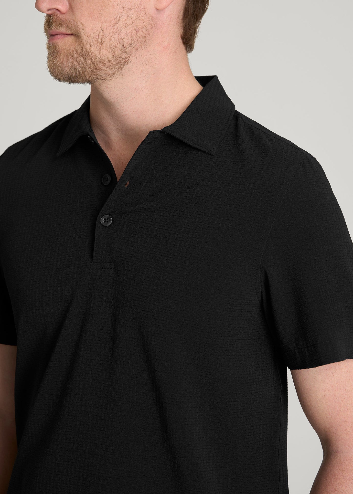 American Tall Men Coastal Perforated Polo for Tall Men in Black