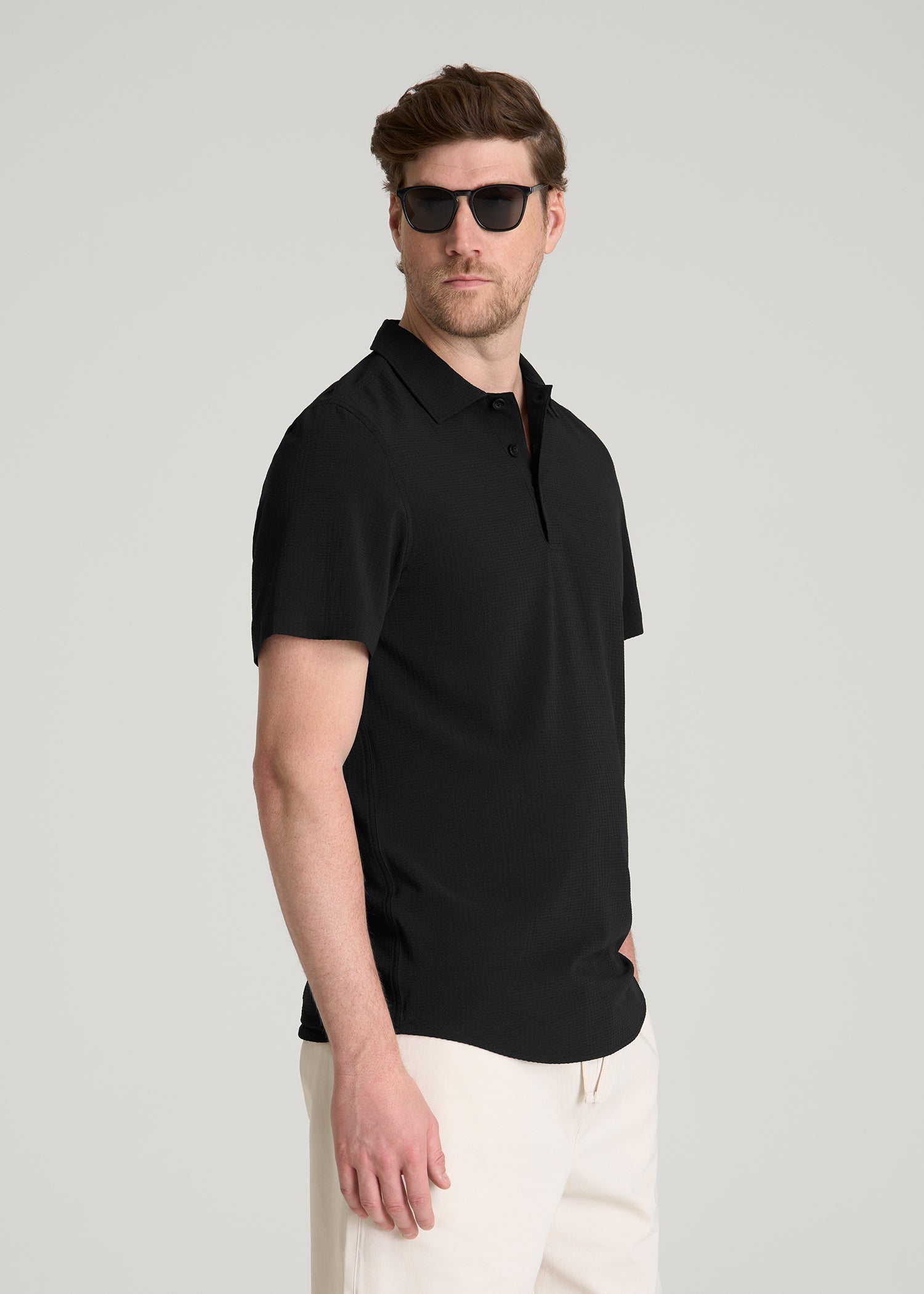 American Tall Men Coastal Perforated Polo for Tall Men in Black