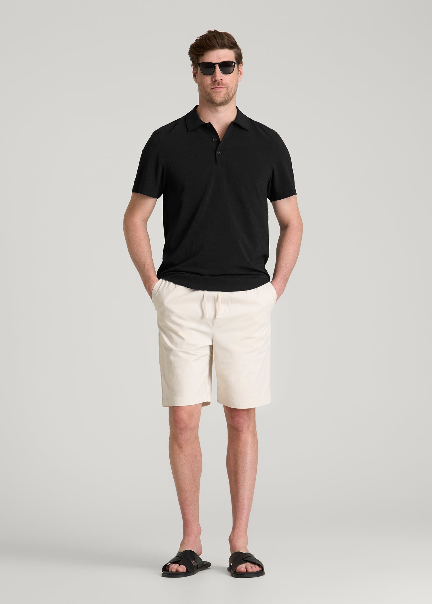 American Tall Men Coastal Perforated Polo for Tall Men in Black