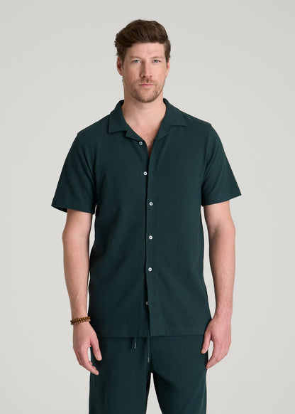 American Tall Men Terry Cotton Polo Cardigan for Tall Men in Emerald