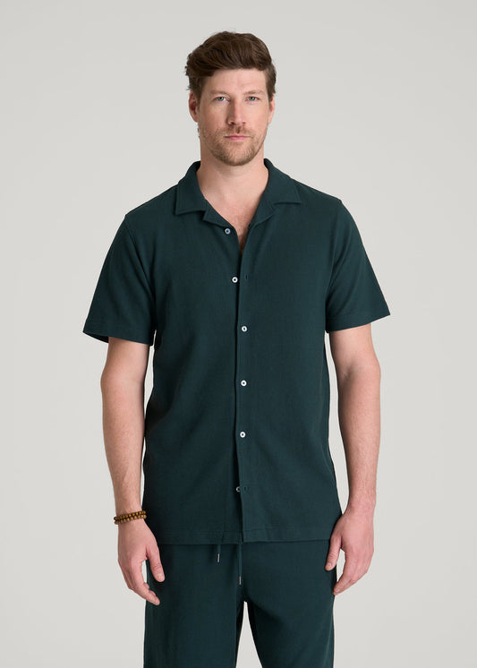 American Tall Men Terry Cotton Polo Cardigan for Tall Men in Emerald