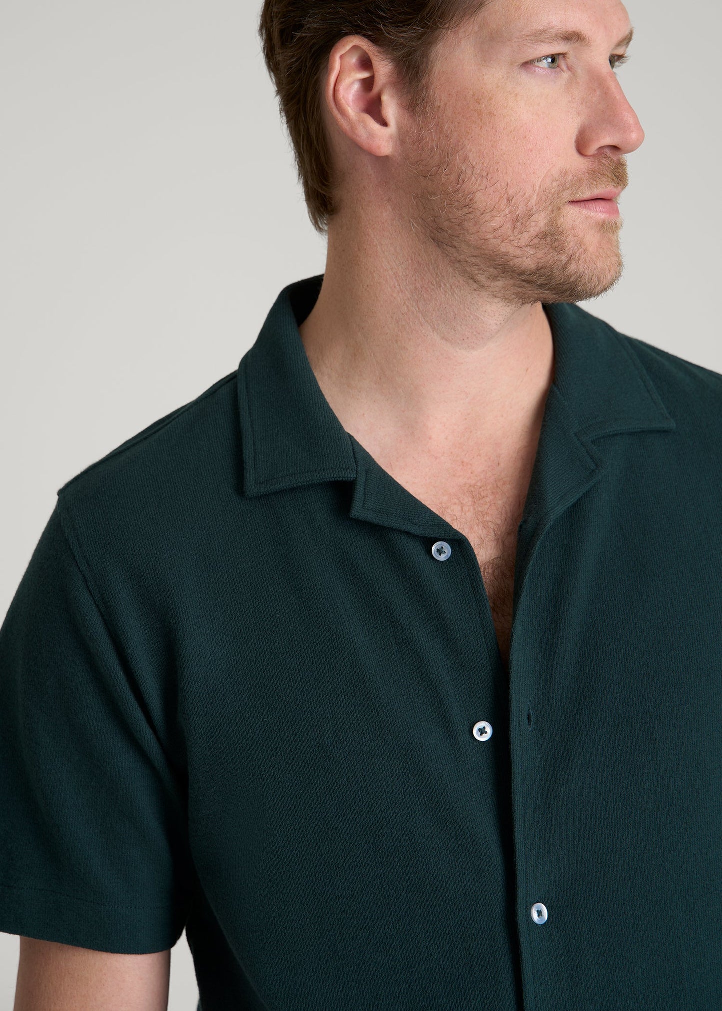 American Tall Men Terry Cotton Polo Cardigan for Tall Men in Emerald