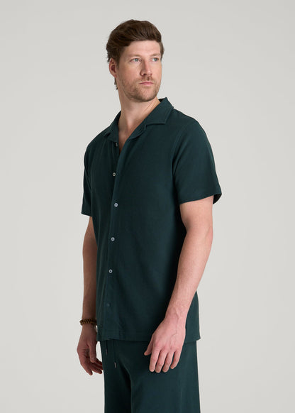 American Tall Men Terry Cotton Polo Cardigan for Tall Men in Emerald
