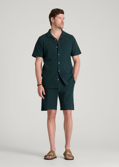 American Tall Men Terry Cotton Polo Cardigan for Tall Men in Emerald