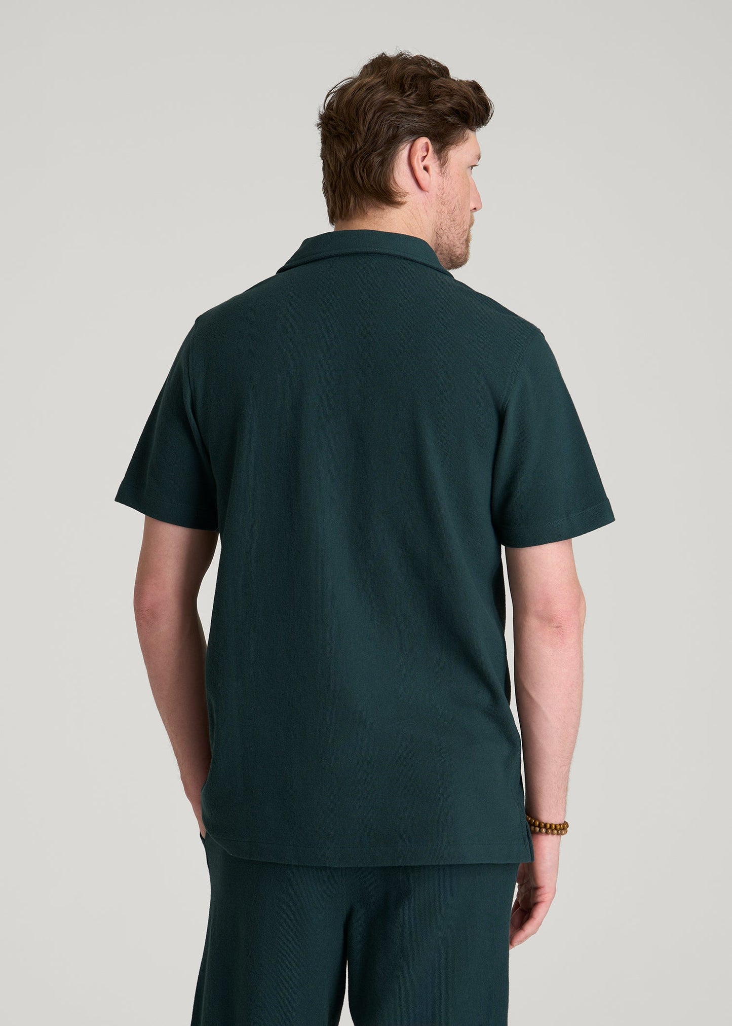 American Tall Men Terry Cotton Polo Cardigan for Tall Men in Emerald