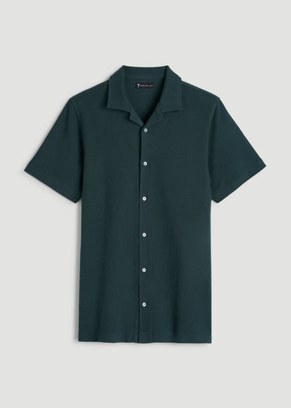 American Tall Men Terry Cotton Polo Cardigan for Tall Men in Emerald