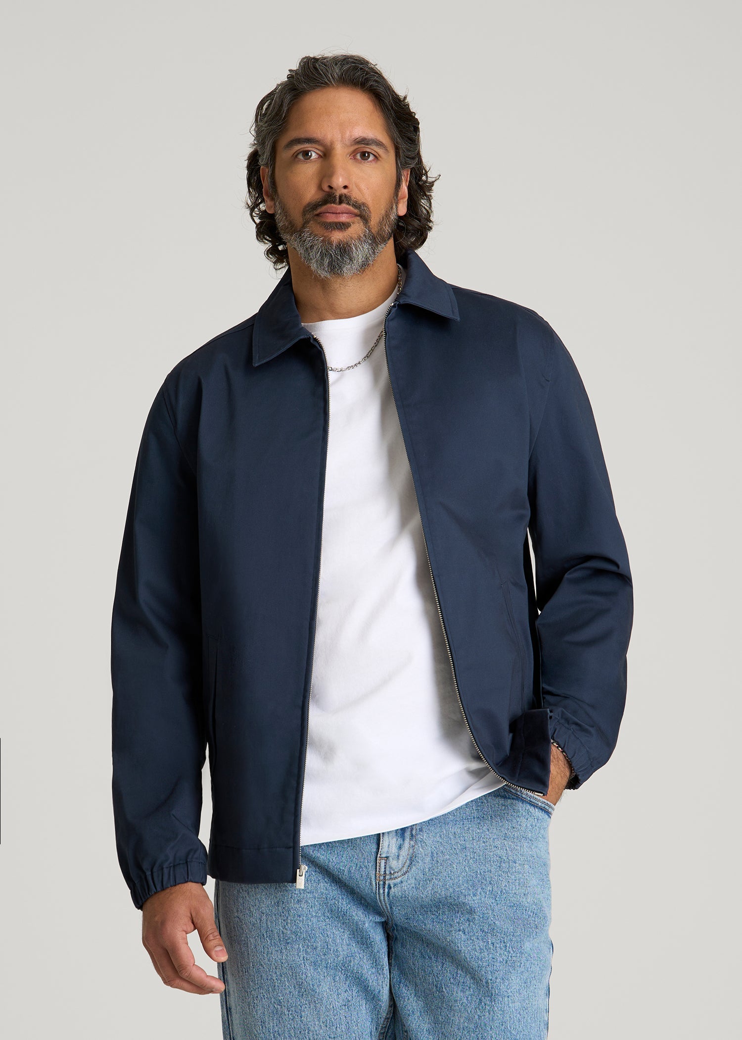 American Tall Men Harrington Jacket for Tall Men in Navy Blue