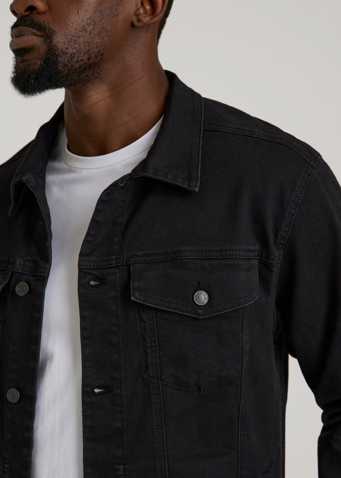 American Tall Men Classic Denim Jacket for Tall Men in Black