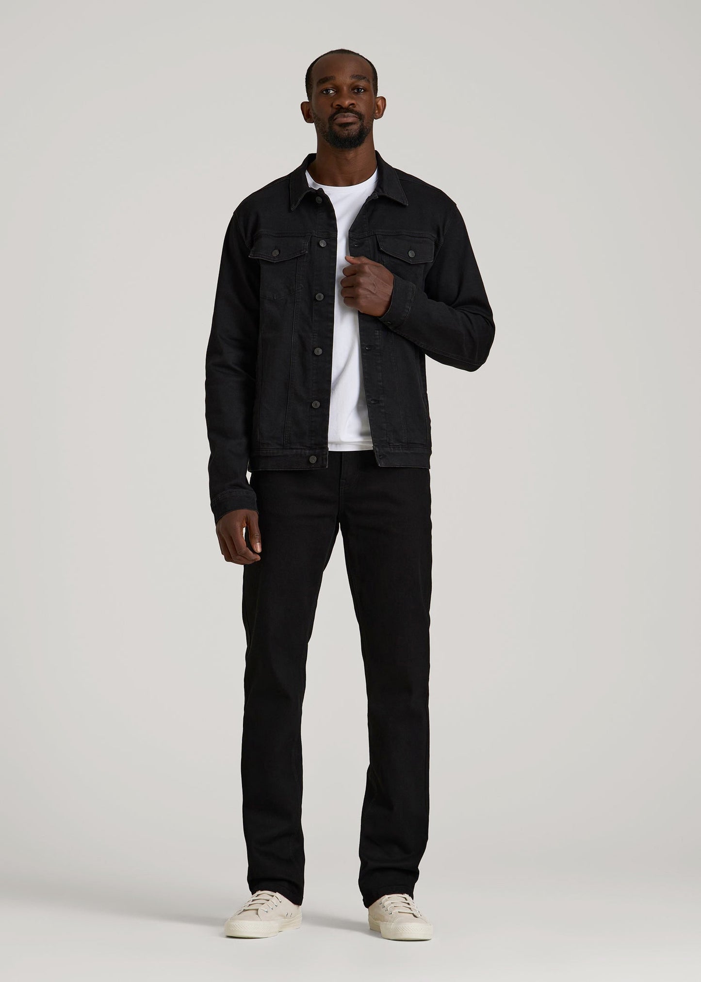 American Tall Men Classic Denim Jacket for Tall Men in Black