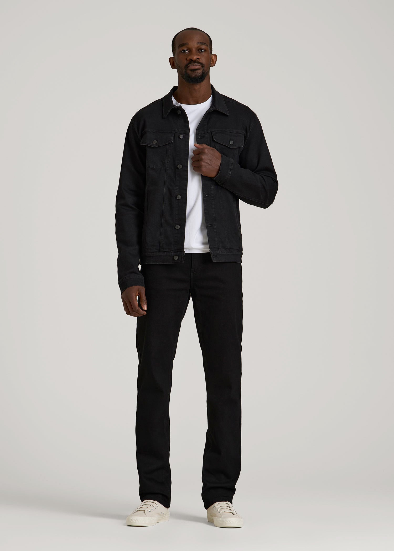 American Tall Men Classic Denim Jacket for Tall Men in Black