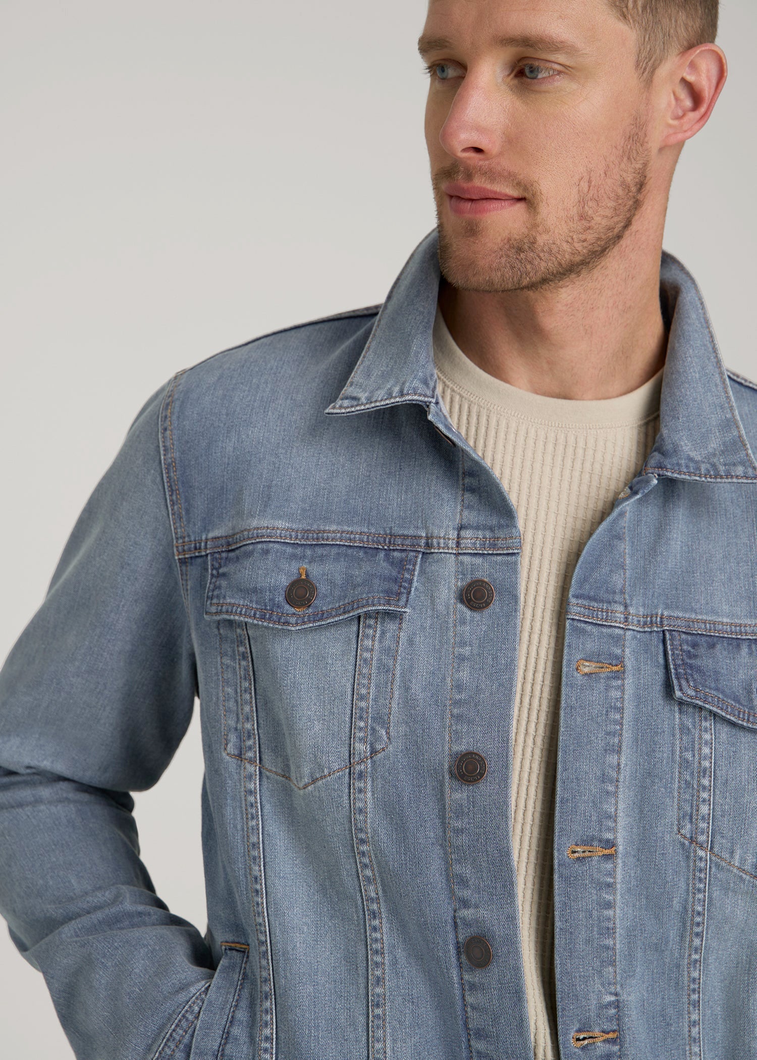 American Tall Men LJ&S Denim Jacket for Tall Men in Medium Blue