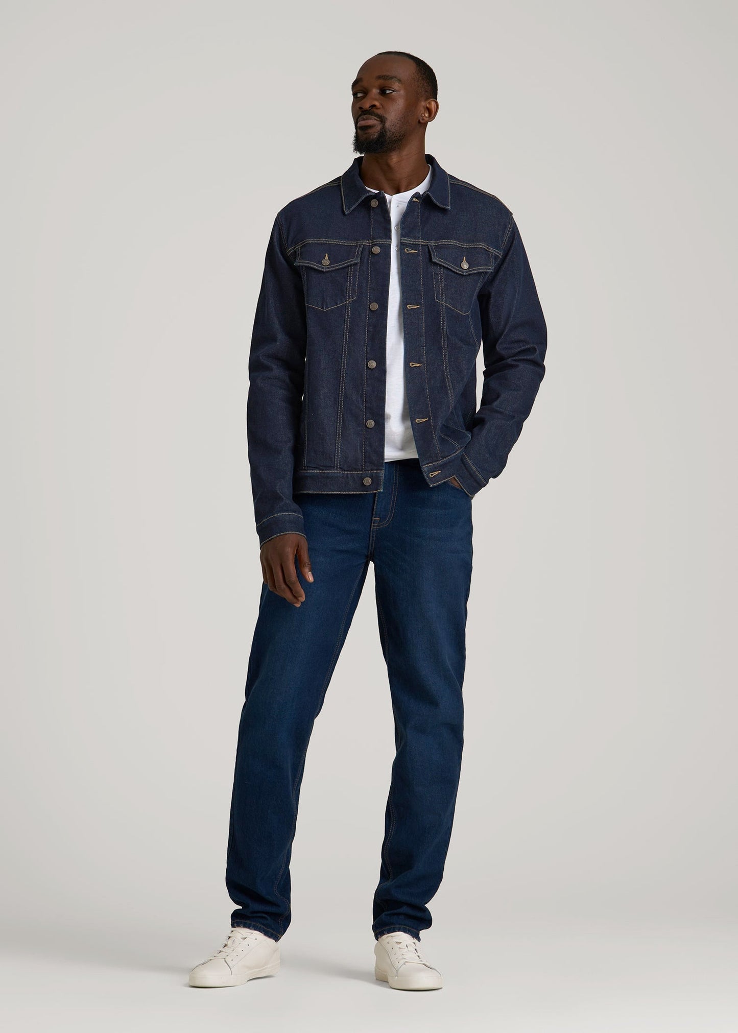 American Tall Men Classic Denim Jacket for Tall Men in Rinse Wash