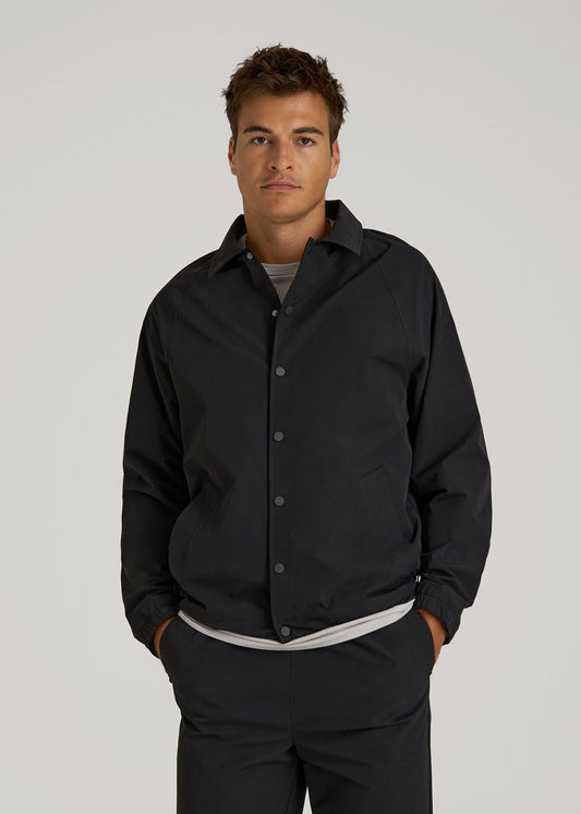 American Tall Men Flex Nylon Collared Jacket for Tall Men in Black