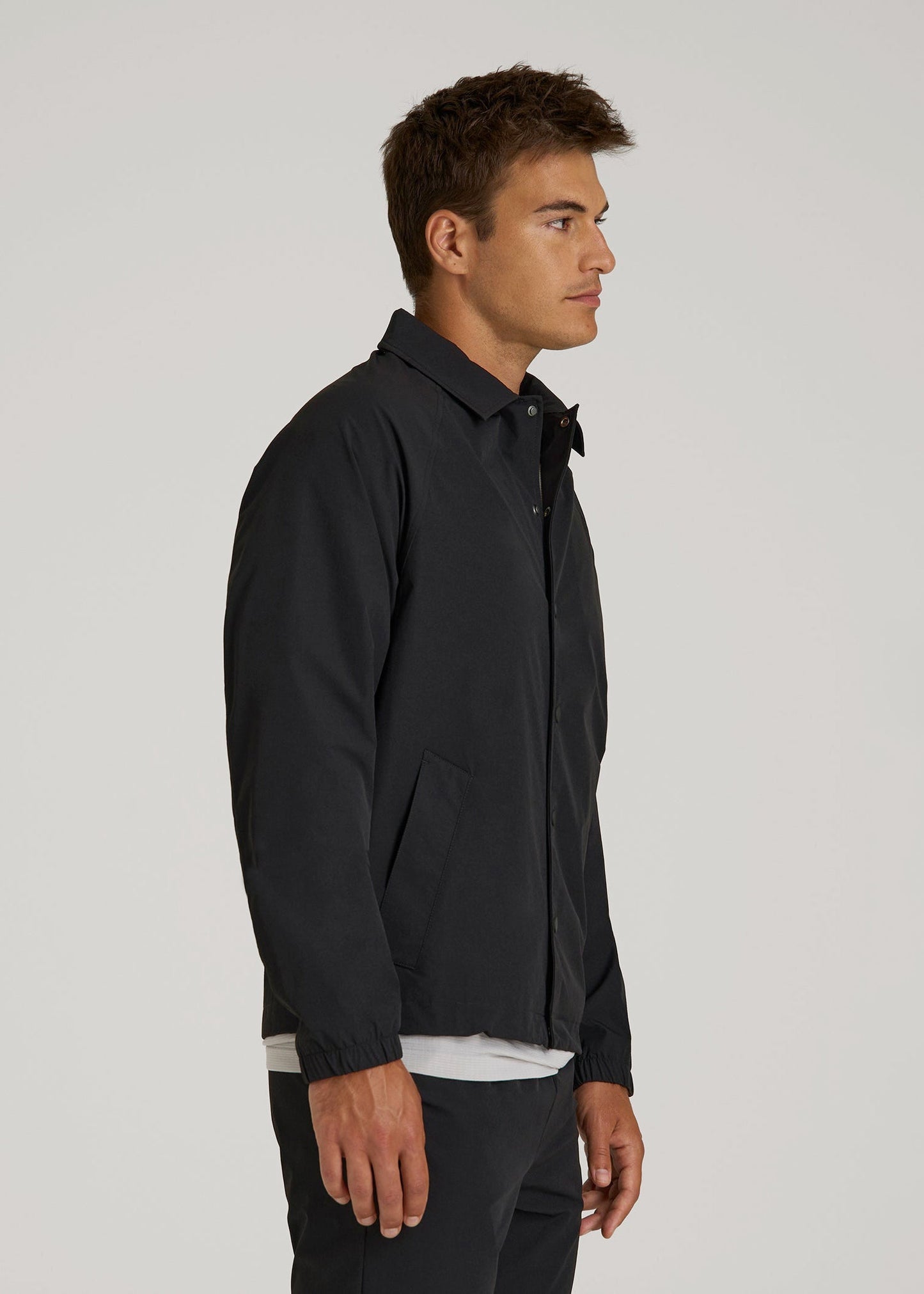 American Tall Men Flex Nylon Collared Jacket for Tall Men in Black