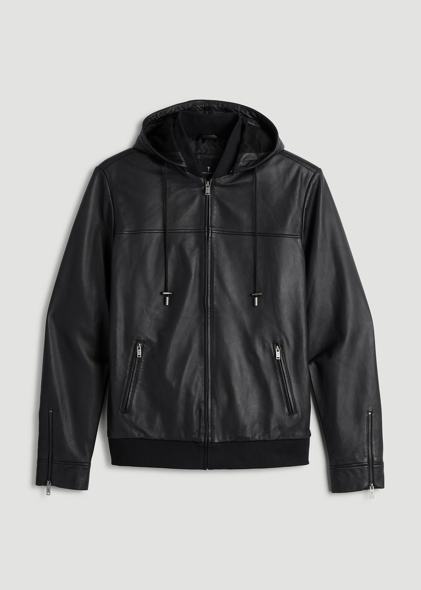 American Tall Men Genuine Leather Hooded Bomber for Tall Men in Black