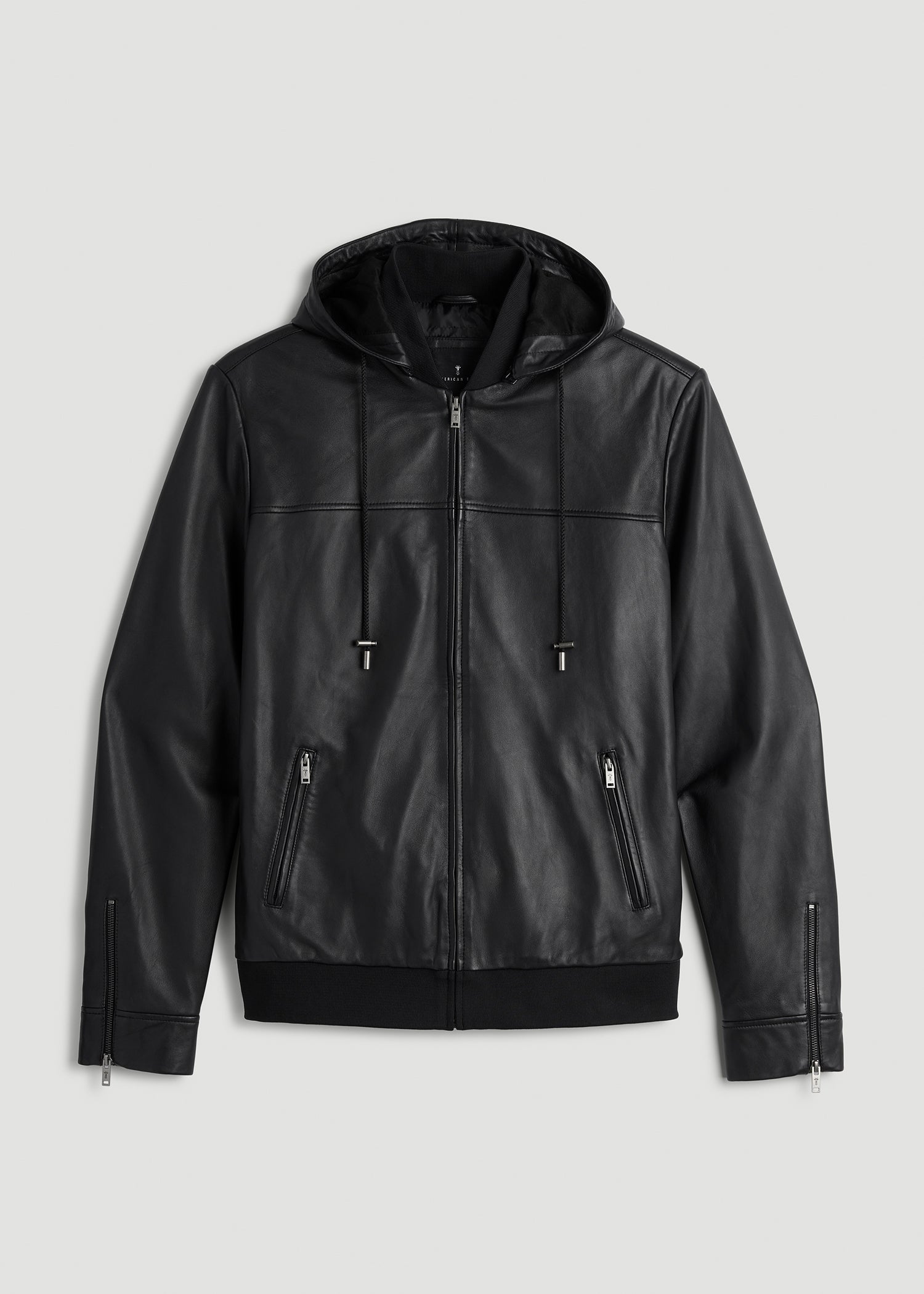 American Tall Men Genuine Leather Hooded Bomber for Tall Men in Black
