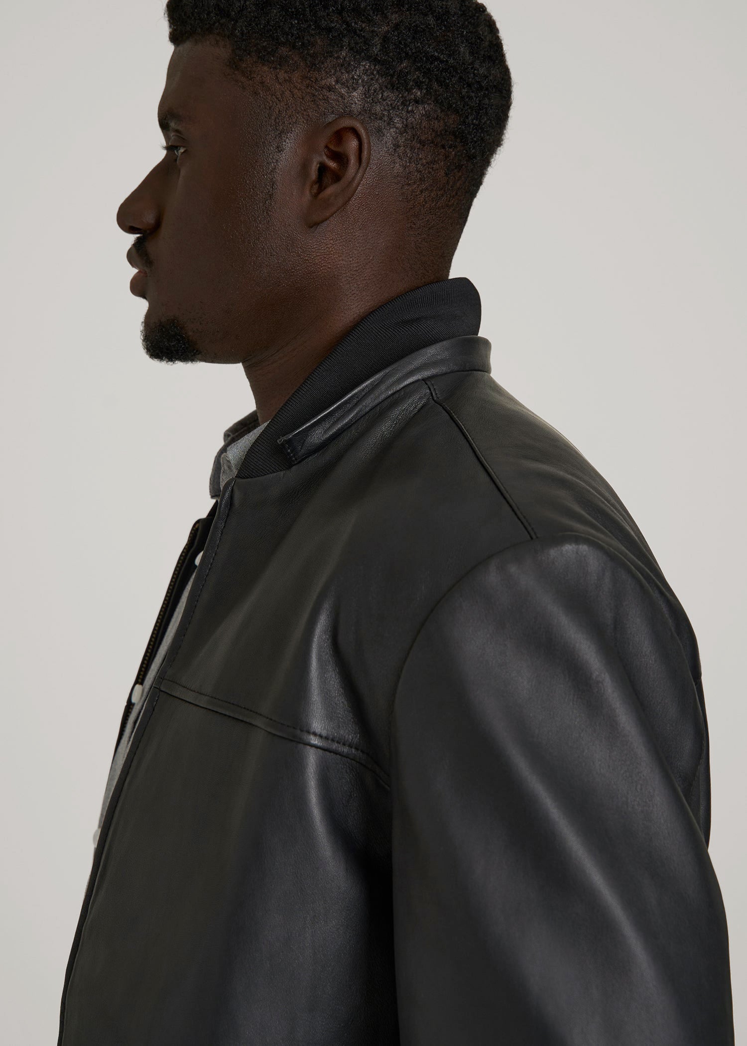American Tall Men Genuine Leather Hooded Bomber for Tall Men in Black